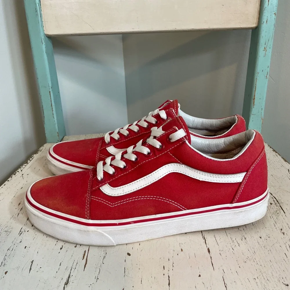 Vans Old Skool Red Canvas Low Top Skate Shoes Mens 9 Womens 10.5 721356 Sneakers